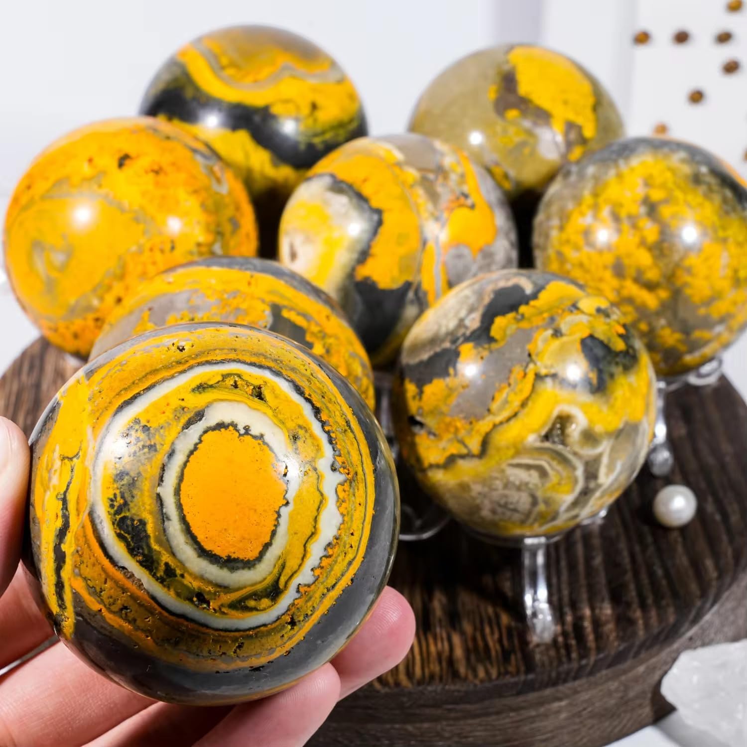 Yellow Bumblebee Jasper Crystal Ball - Gem Crystal Sphere Meditation Balls for Witchcraft and Decorative Balls, Meditation & Feng Shui Home Decor (40-50mm)