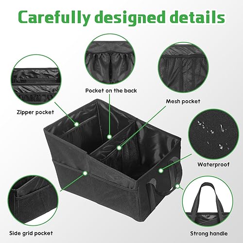 Miniatura 3 de Organizador de coche pequeño, 13.8 pies de largo x 10.6 pies de ancho x 10.6 pies de alto, 2 compartimentos grandes para herramientas, aperitivos y