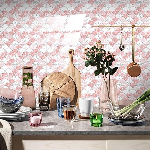 Miniatura 9 de 25 hojas de azulejos de despegar y pegar, impermeables, contra salpicaduras para cocina, escamas de peces 3D, azulejos autoadhesivos, azulejos de