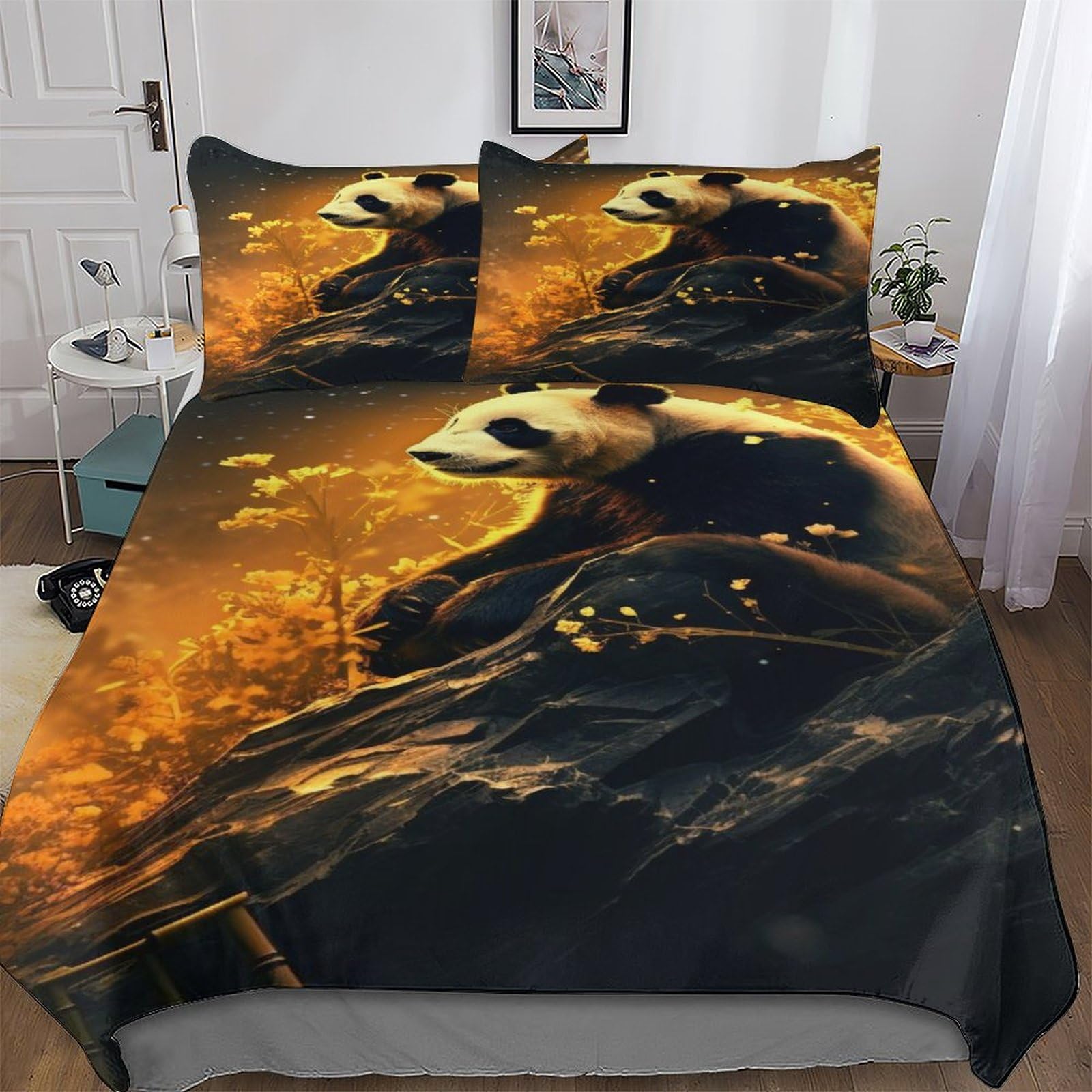 Parure de lit panda 200x200 avec housse de couette 3D et taie d'oreiller en microfibre