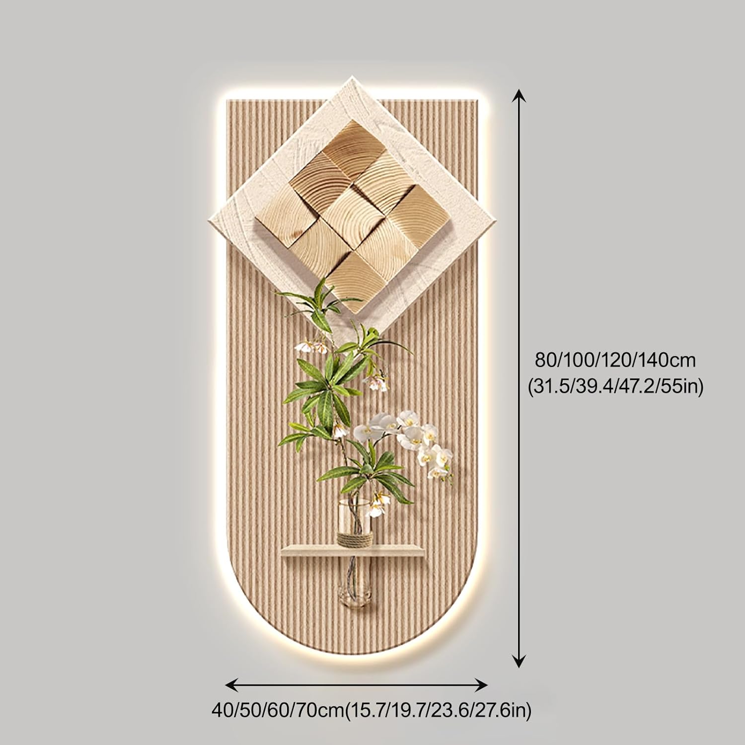 VOLDAX 3D Sandstone Wall Decoration - Hydroponic Plant Art with LED Light, Modern Decorative Panel for Entryway Living Room & Bedroom(Yellow,50 * 100cm/19.7 * 39.4in)