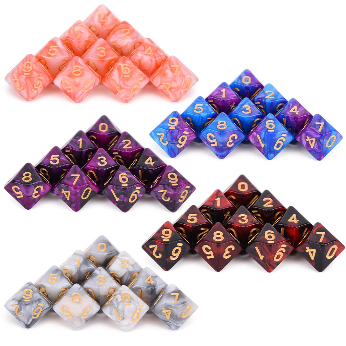 Würfel 50 Stcs D10 -Sieben Polyedrische Würfel Mit Kordelbeutel Für Tabletop Rpg World Ofkness Vampire Würfel Set/G