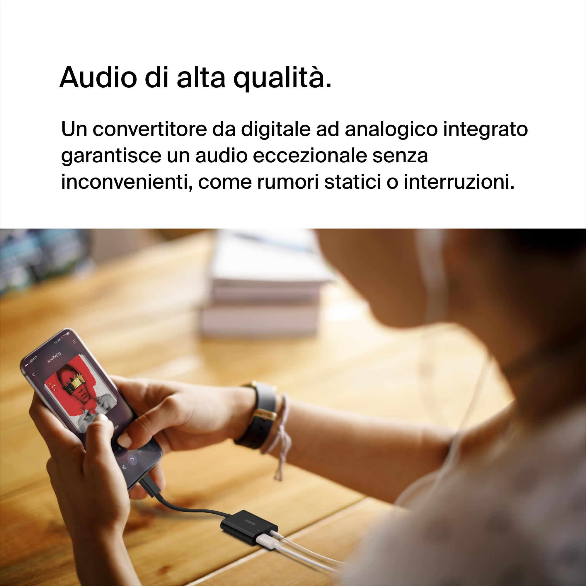 Belkin RockStar Adattatore Audio da 3.5 mm + Ricarica USB-C, Convertitore Audio USB-C Compatibile con iPad Pro 12.9'', 11, Galaxy, Pixel, OnePlus e Altri