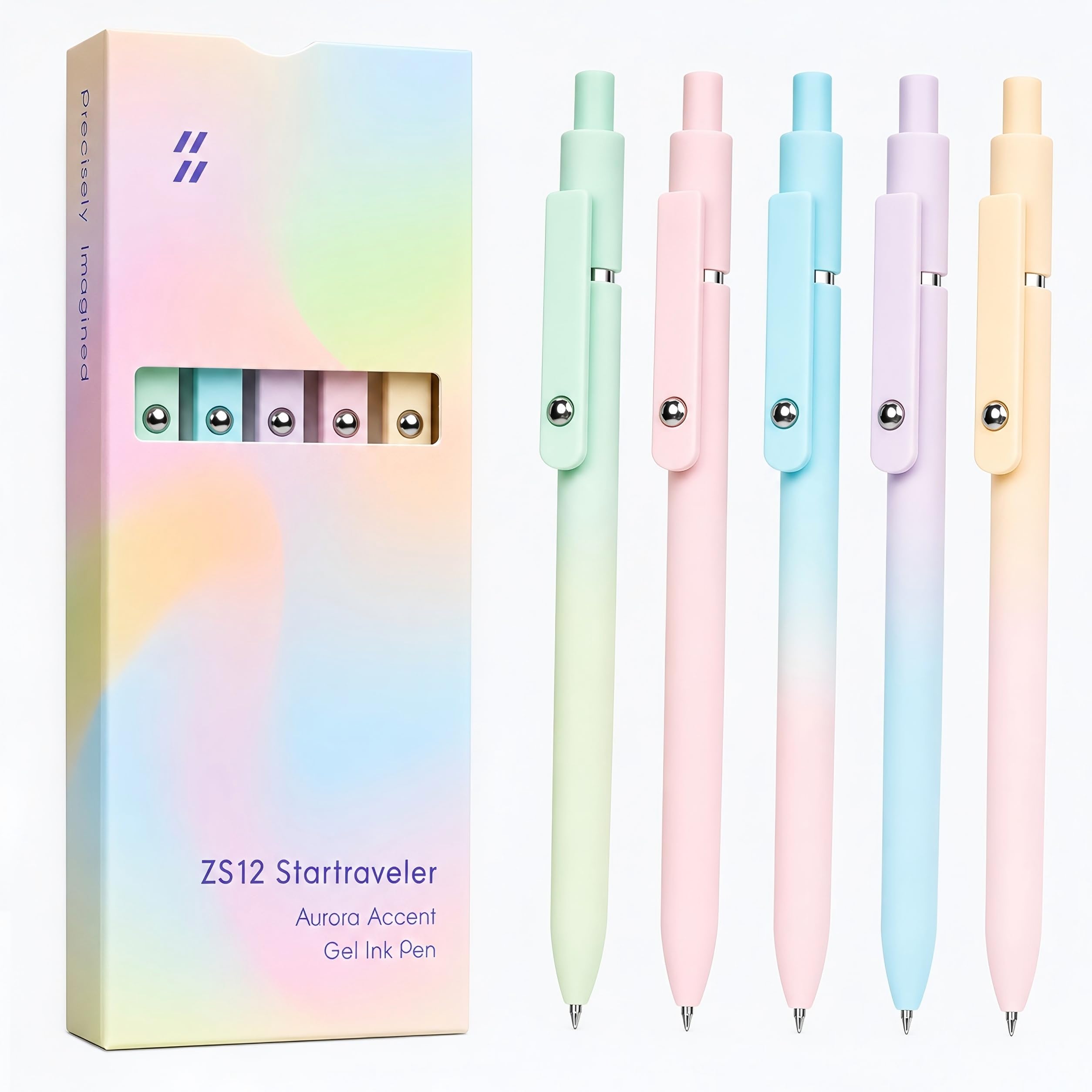 GeeRic 5 PCS Gel Ink Pens 0.5mm Fine Point, Quick Dry Black Ink Retractable Rollerball Pens Push Pen Smooth Writing No Smudge for Journaling Note Taking, Cute Office School Supplies with Metal Clip