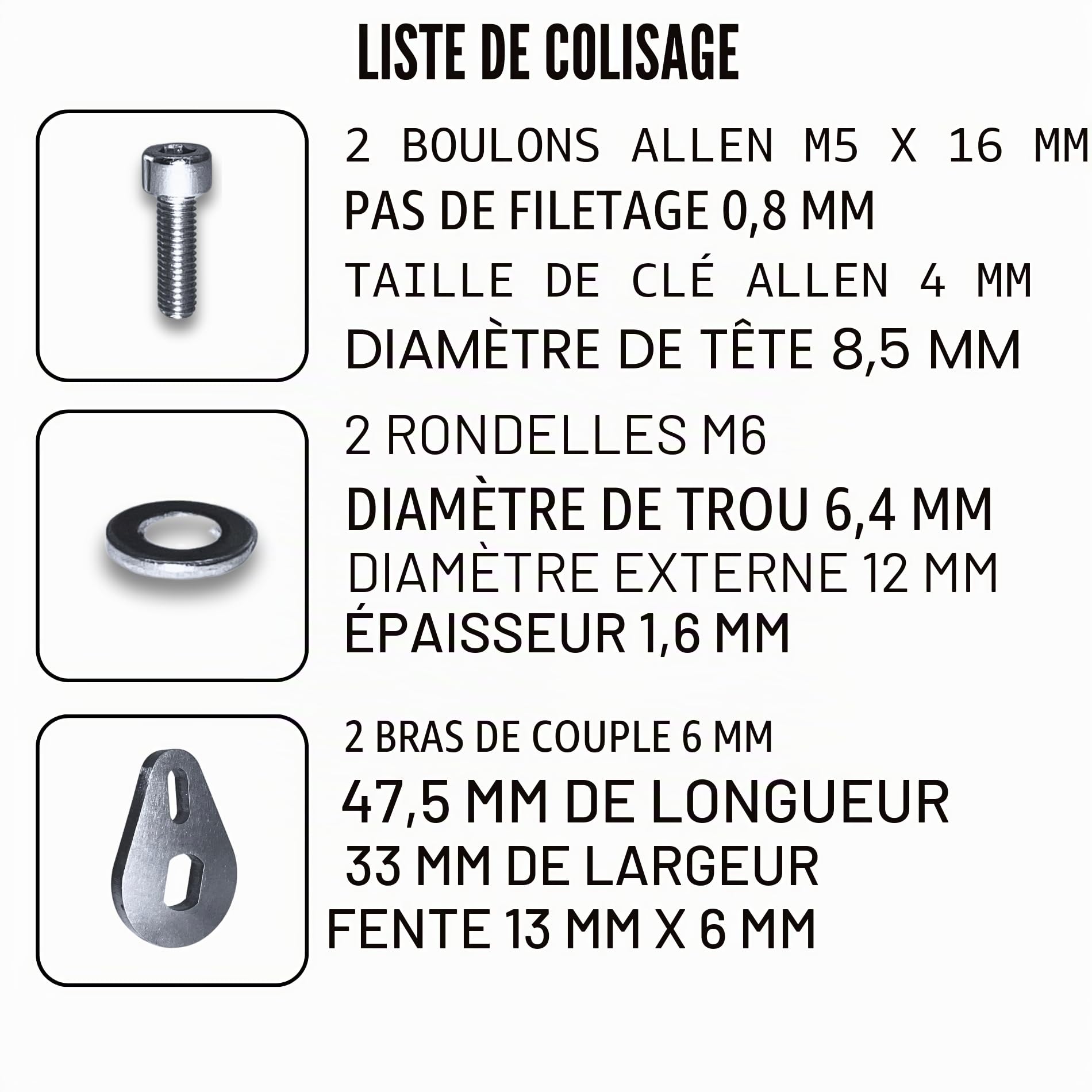 UK Ensemble de bras de couple universel pour vélo électrique M14, 6 mm d'épaisseur, fabriqué en acier inoxydable, pour moteurs de 1000 W, 2000 W, 3000 W.