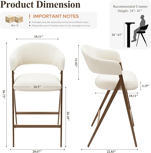 Miniatura 2 de COLAMY Juego de 4 taburetes de bar con respaldo, modernos taburetes tapizados con patas de metal para encimera de cocina, comedor, beige