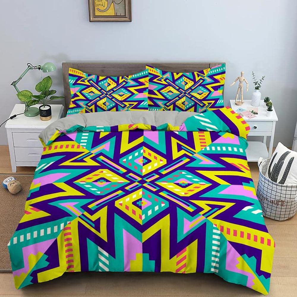 QWFDAQbedding seKing：95 inch x 86.7 inch duvet cover sets, Blue yellow purple geometric creativity Duvet Cover Set Double, 3 Piece Print Bedding Set Print Duvet Set.1 Quilt Cover with 2 Pillowcases