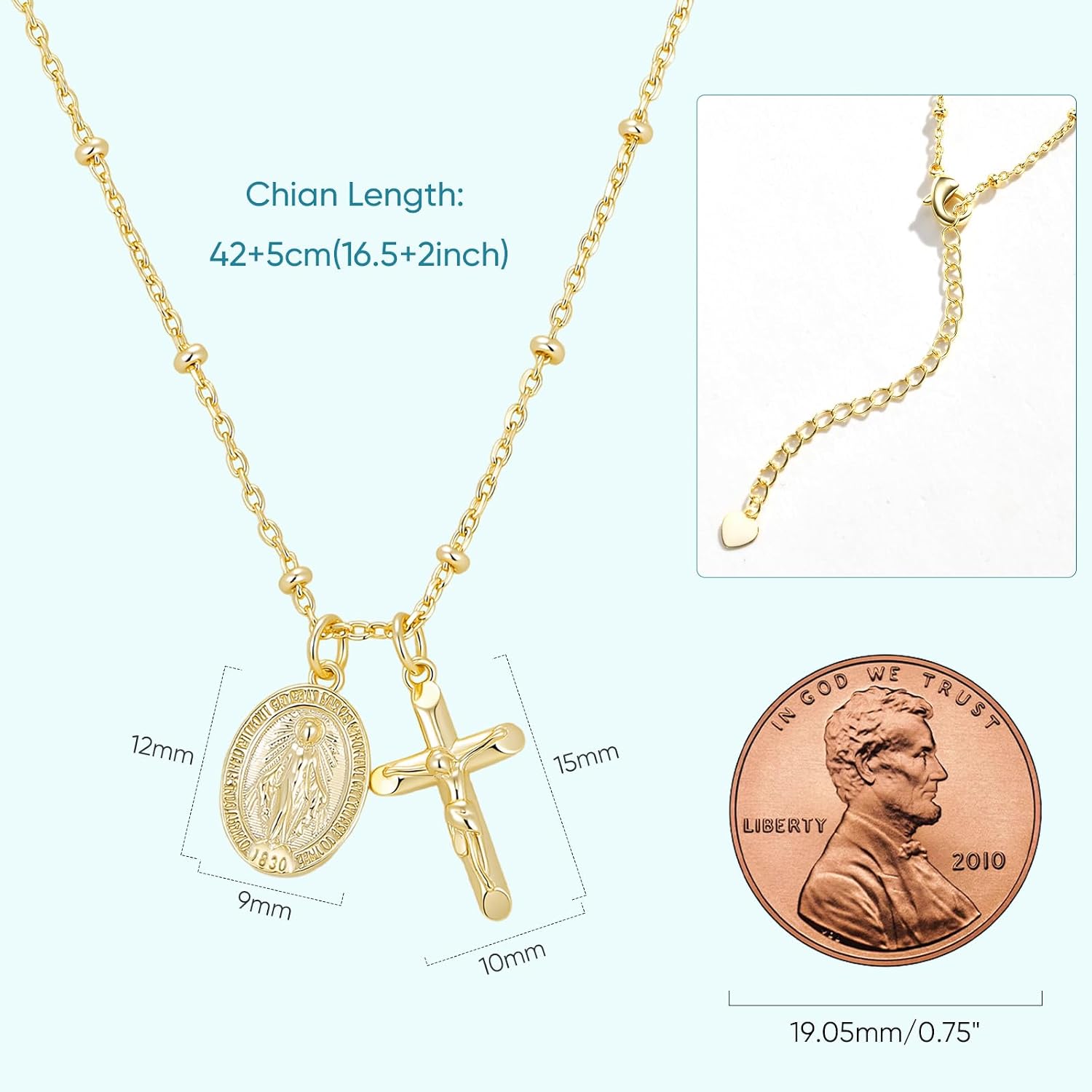 Virgin Mary Cross Necklace for Women Girls Cross Pendant Necklace Plated 14K Gold Simple Jesus Cross Necklace for Girls First Communion Religious Easter Baptism Gifts