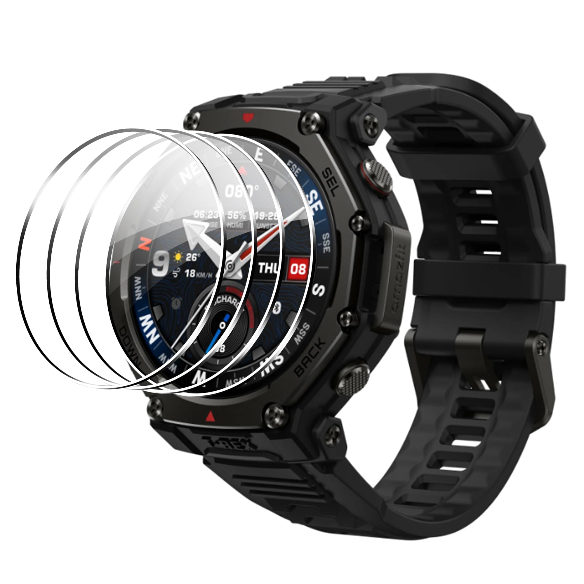 zZjoOoj [4 Stück Schutzfolie für Amazfit T-Rex 3 / T-Rex 3 Pro Panzer Schuta Glas, HD Displayschutz/Bläschenfrei/Anti-Kratzer/9H Härte Gehärtetes Glas, Panzerfolie für Amazfit TRex 3 Pro 48mm