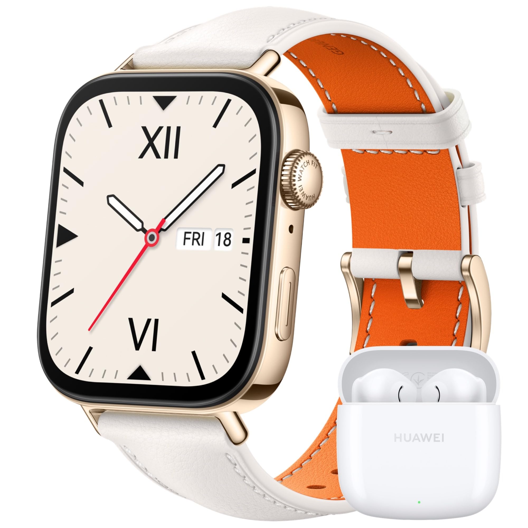 Huawei Watch FIT 3, Display AMOLED da 1.82", Monitoraggio fitness e salute, Compatibilie con iOS e Android, Batteria fino a 10 giorni, Chiamate Bluetooth, Pearl White Pelle + Freebuds SE 2 White