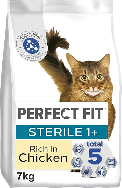 Perfect Fit Sterile Adult 1+ Complete Dry Cat Food for Adult Cats Aged 1+ Years, Rich in Chicken, 1 Bag (7 kg)