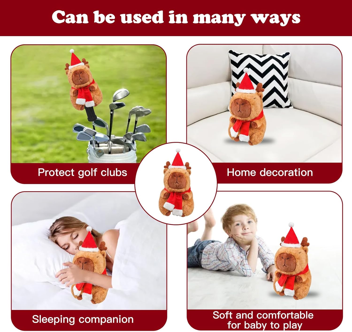 Funny Capybara Golf Headcover, Animals Plush Golf Club Head Covers, Small Size Fits Hybird and Irons, Large Size Fits Standard 460cc Driver Head