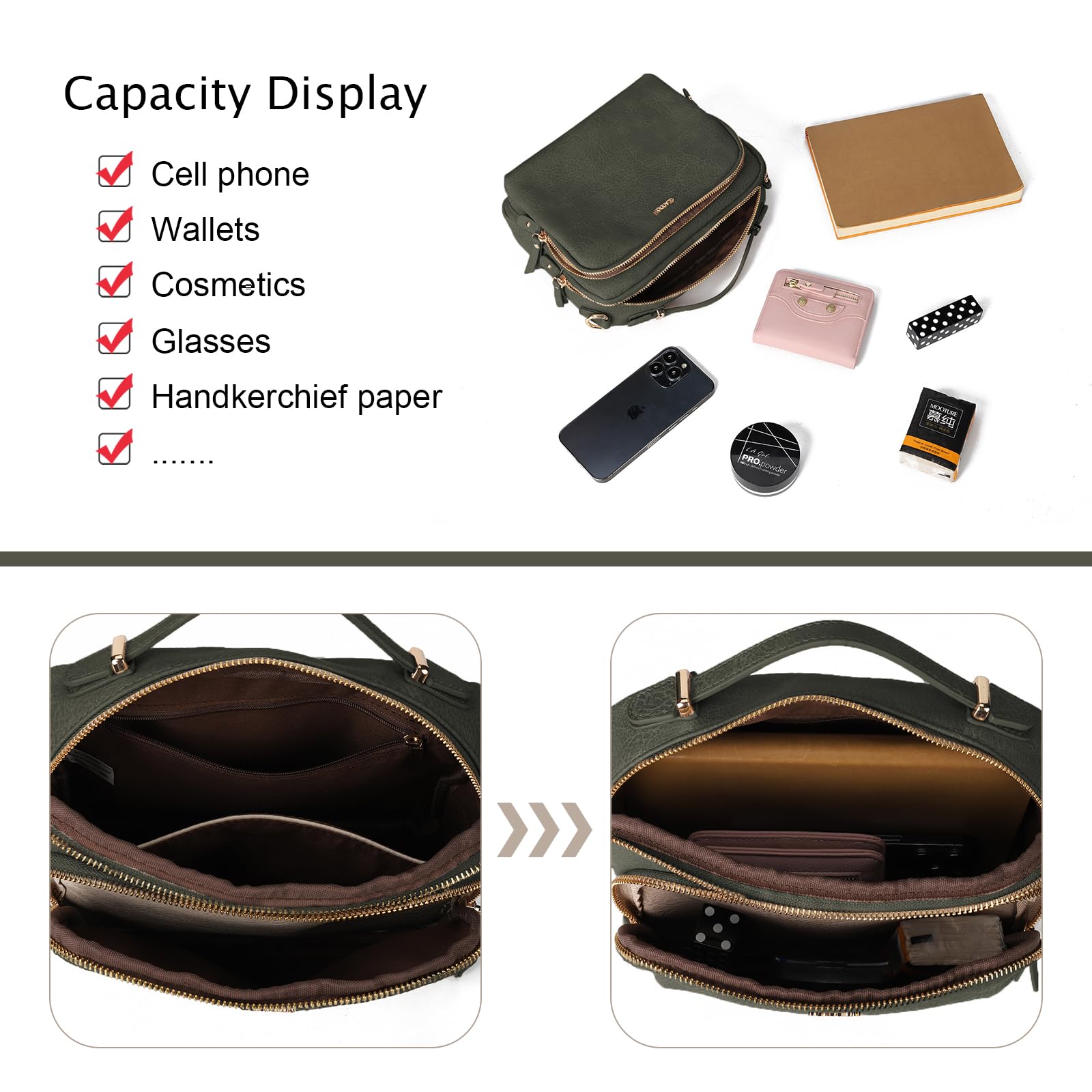 Gladdon Borse a tracolla da donna, piccole borse a tracolla con tasche multiple, pelle PU, cerniera, borsa a tracolla alla moda con tracolla regolabile e rimovibile, piccola