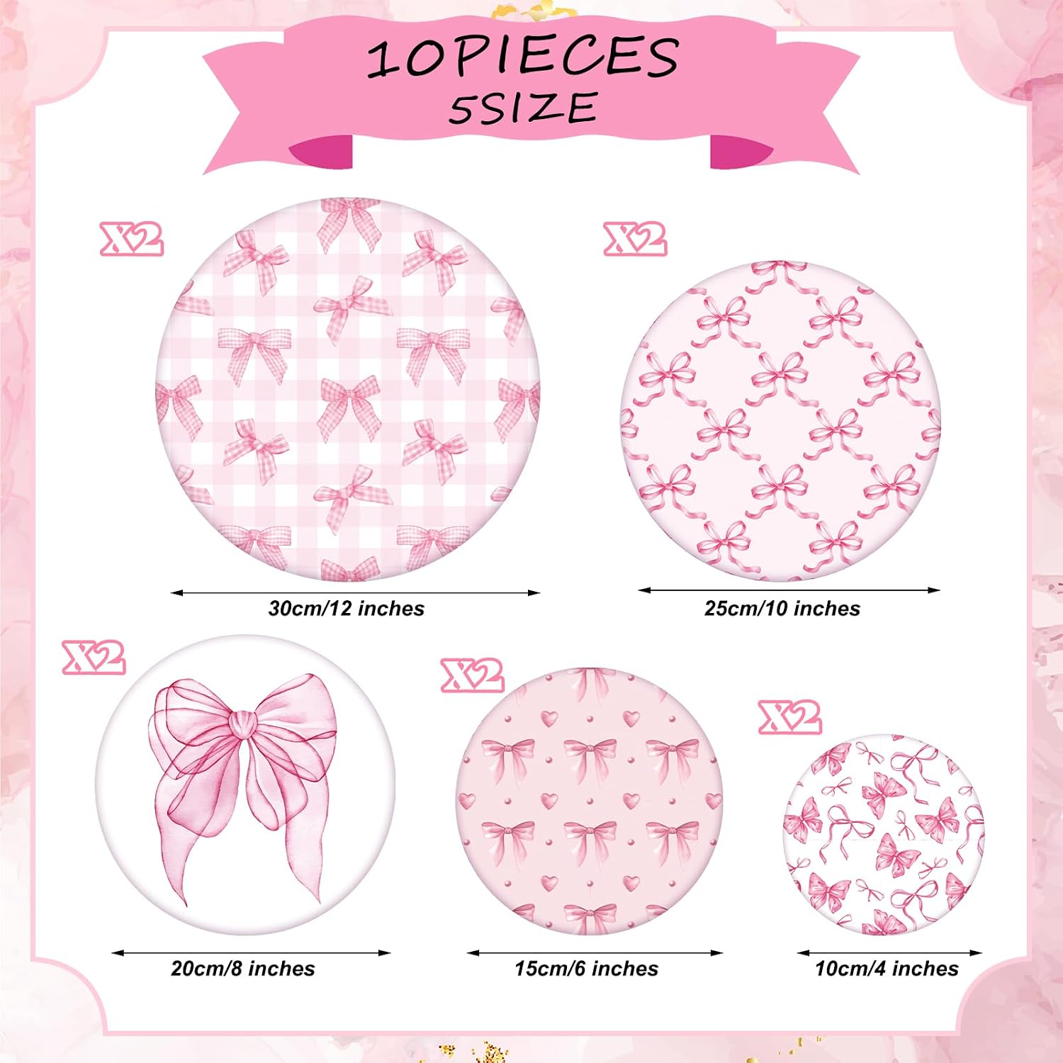 Honeydak 10 Pcs Reusable Pink Bows Bowl Covers in 5 Size Coquette Birthday Decorations Stretch Cloth Fabric Elastic Food Storage Bowl Covers Bread Sourdough Lids for Proofing Food Fruits Leftover