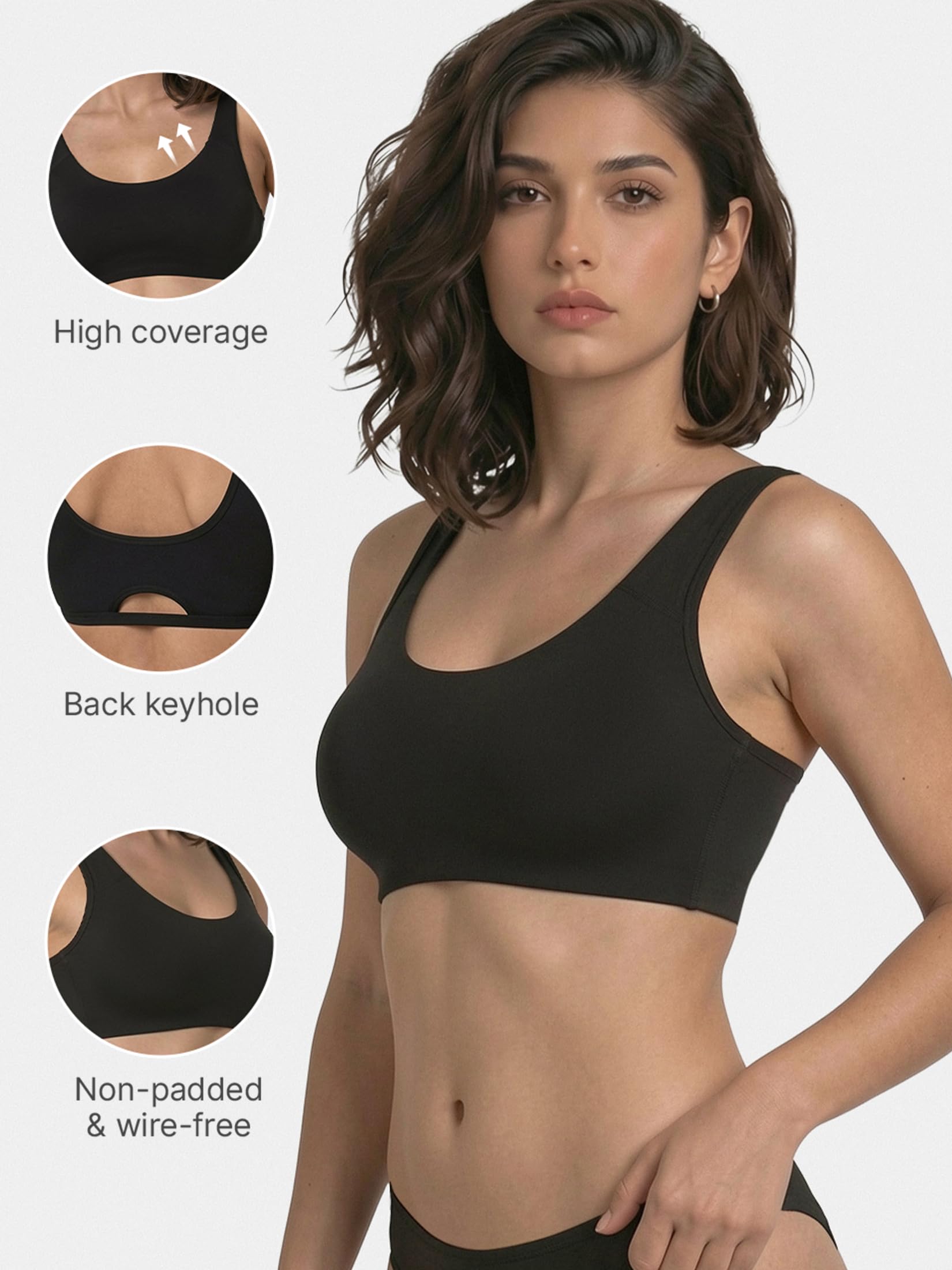 Enamor SB06 Low Impact Bra - Non-Padded, Wirefree & High Coverage Black 1