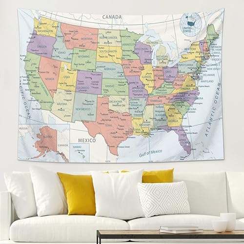 Miniatura 3 de MOUNDHONG Tapiz de mapa americano para colgar en la pared, tapiz de arte retro para pared, tapices de pared grandes para dormitorio, dormitorio