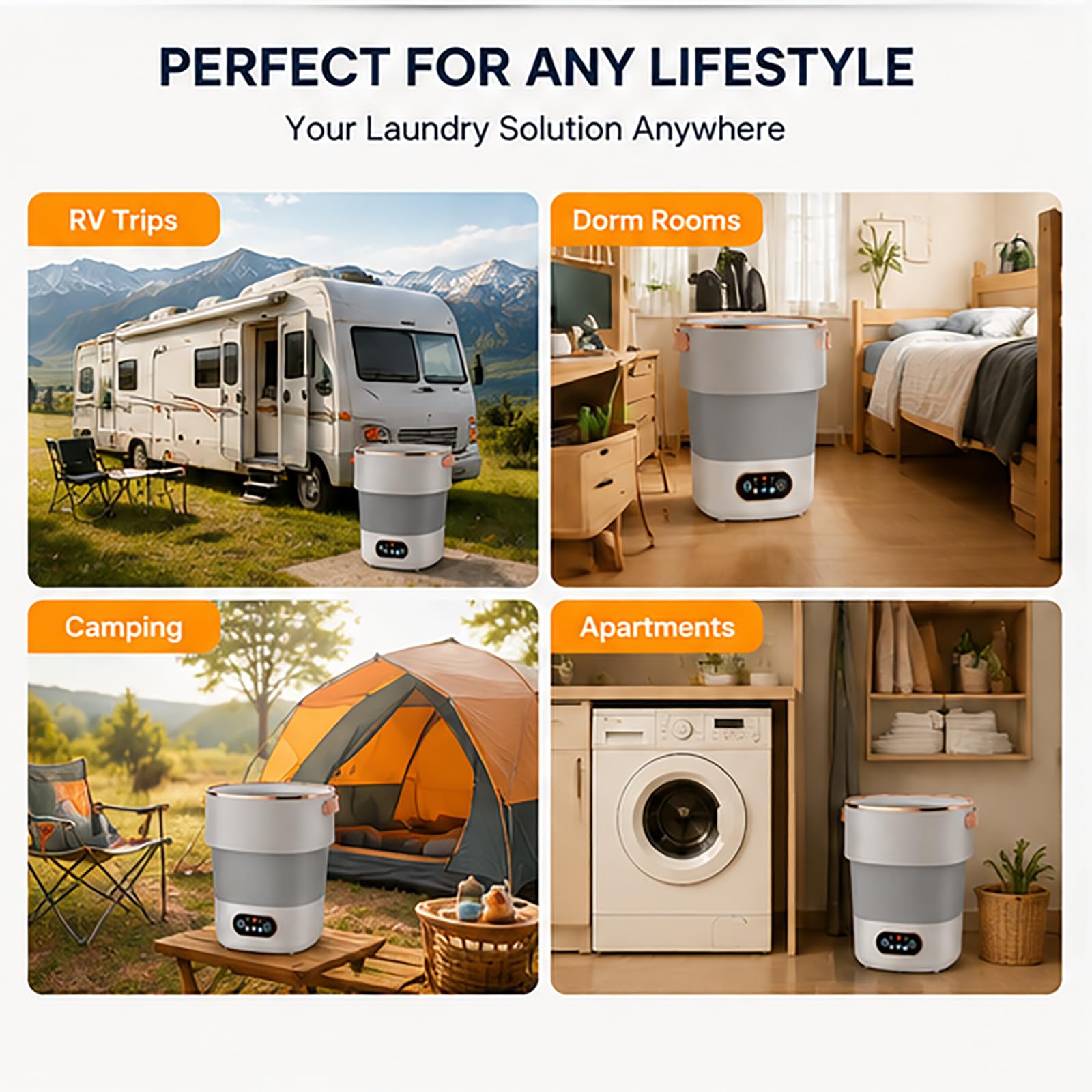 Faltbare tragbare Waschmaschine, 16 l, Mini-Waschtrockner, Combo für Reisen, Camping, Wohnmobil, Wohnheim, Babykleidung, Unterwäsche, Socken