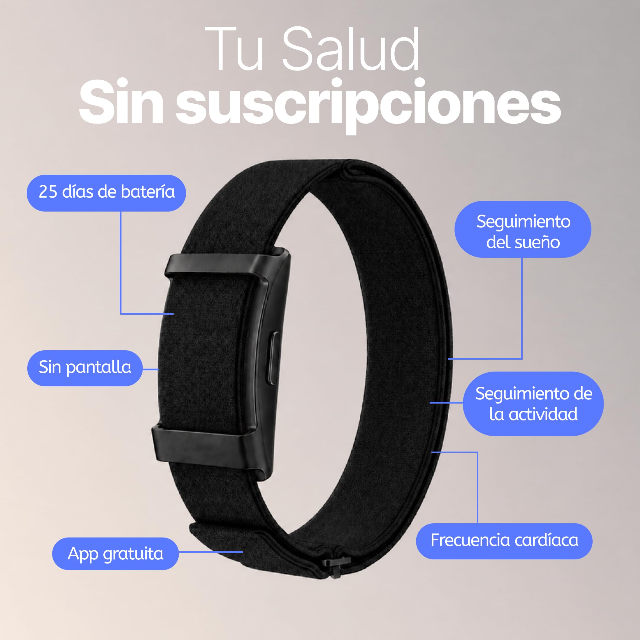 HAALE Smart Band Pulsera Inteligente de Salud y Fitness, Monitor de Sueño, Frecuencia Cardíaca y HRV, Oxígeno en Sangre, Temperatura de la Piel, Estrés y Recuperación, iOS y Android