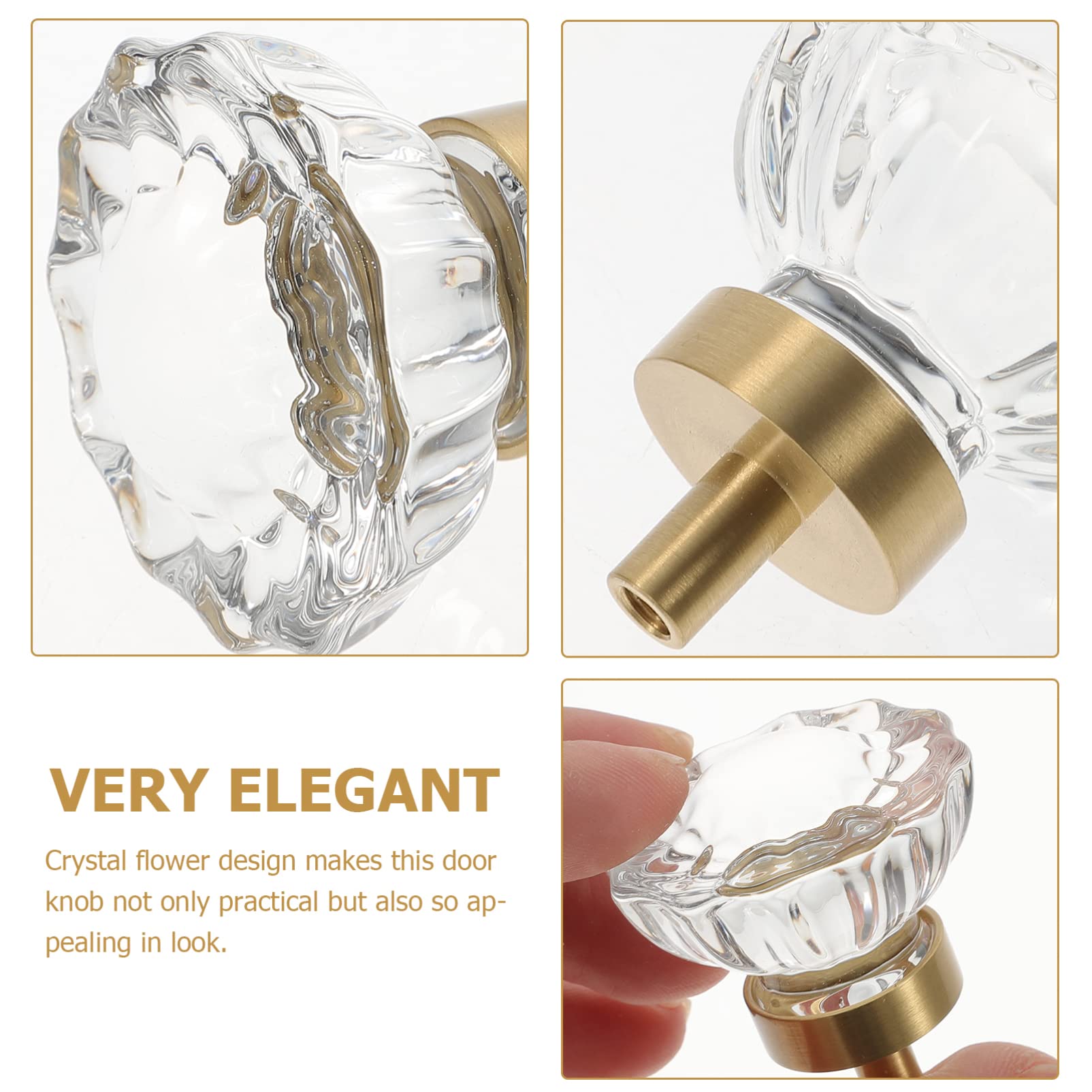 Tirador Y Perilla De Armario En Forma De Flor - Cristal Transparente Tallado Y Latón, Elegante Para Cajones Y Puertas