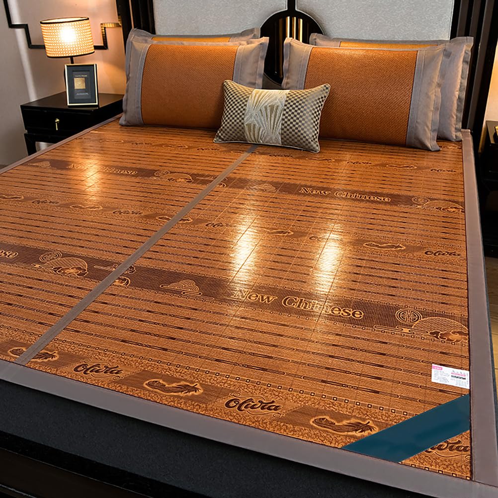 FIgpmwld Foldable Summer Cooling Ice Rattan Mat With Pillowcase, Multicolor, Multiple Sizes(Orange,120 * 195CM)