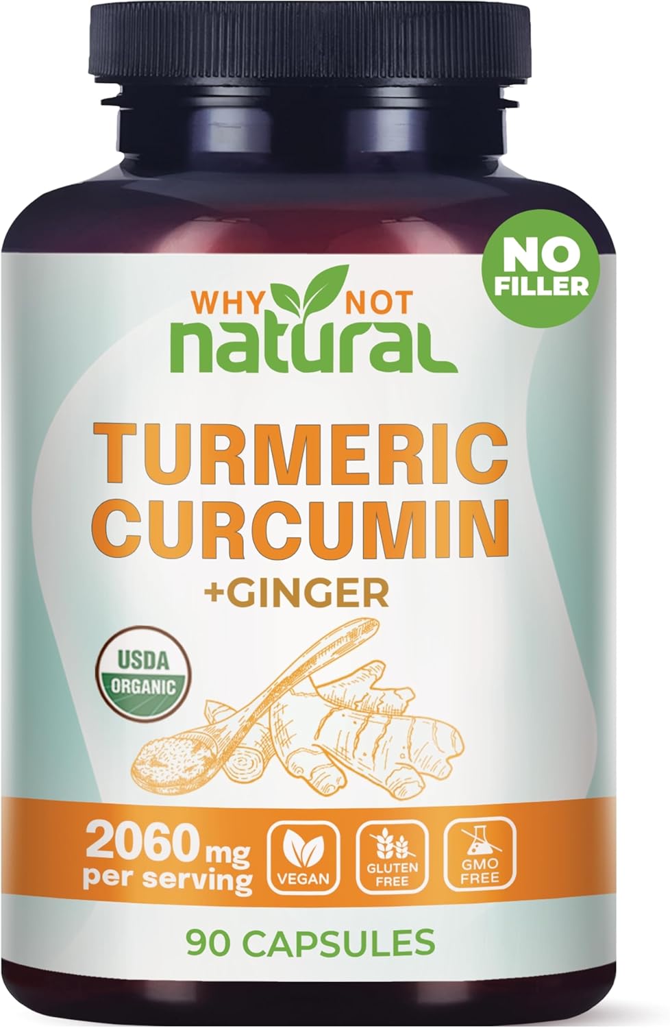 Organic Turmeric Curcumin Supplement in Capsules with Ginger and Black Pepper - Tumeric