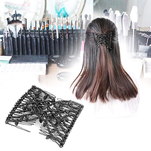 Miniatura 2 de Juego de pinzas y peines para el cabello de perlas – clips dobles elásticos elásticos, peines mágicos, herramienta de peinado de cabello DIY (negro)