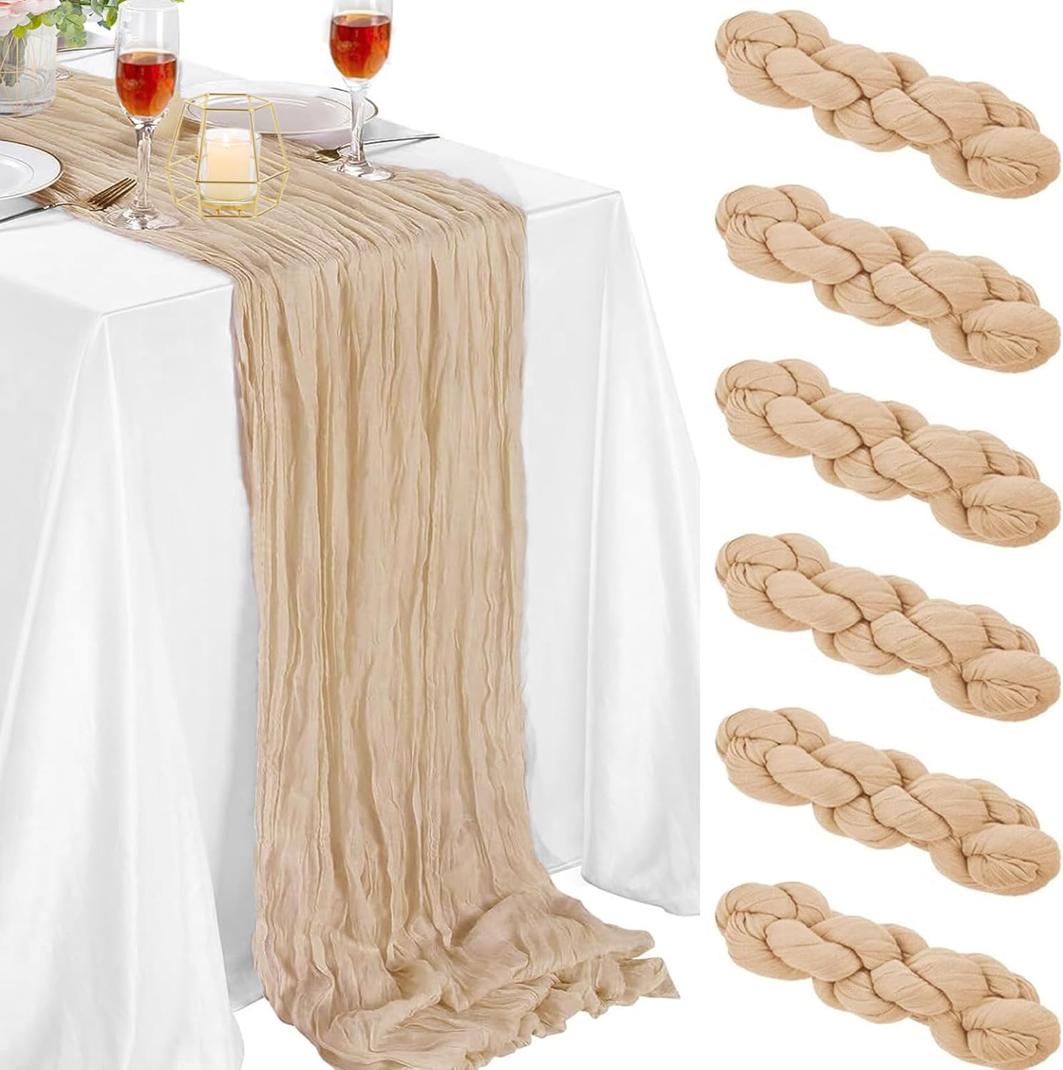 6Pack Beige Cheesecloth Table Runner 10Ft 35 x 120 inch