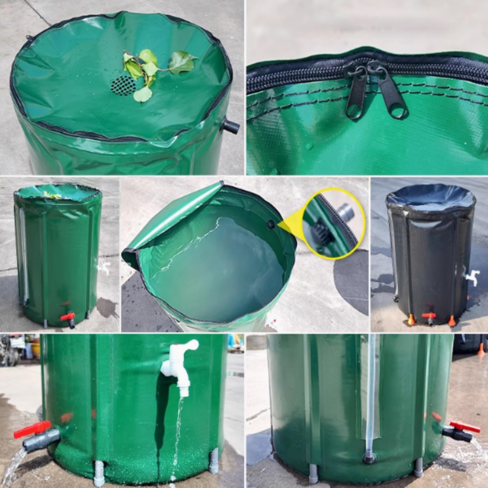 Barile Portatile per la Raccolta dell'Acqua piovana da 1000 Litri con Filtro, Serbatoio d'Acqua Pieghevole per Giardino, Ideale per Uso Esterno, Raccoglitore di Pioggia Nero per Un