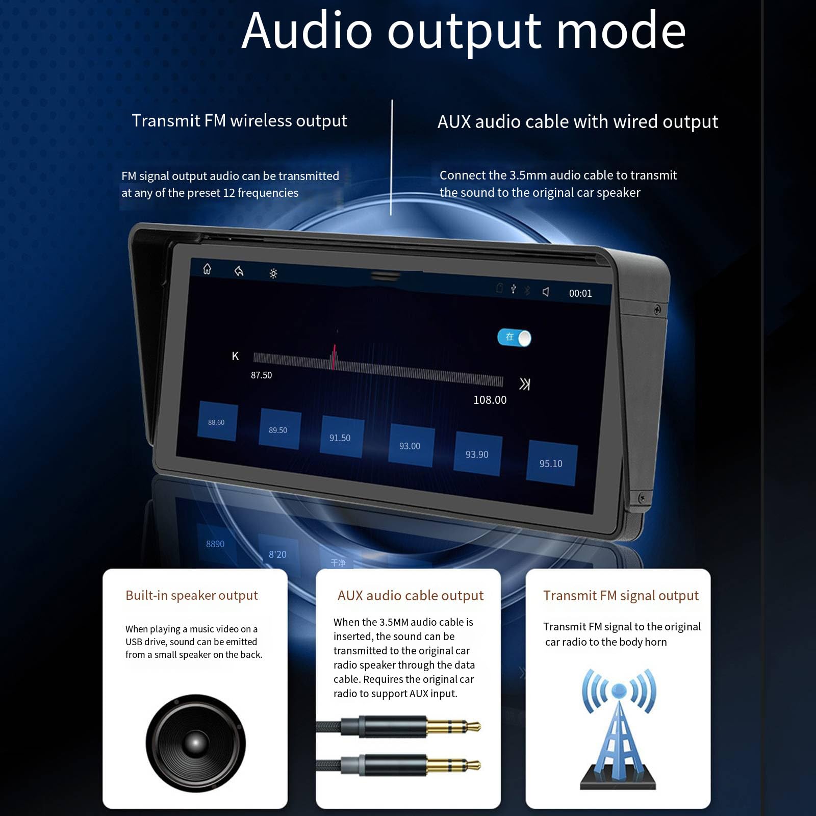 Écran pare-soleil sans fil pour voiture, transmetteur Fm, grand écran haute définition de 10.2 pouces, Bluetooth, lecteur Mp5
