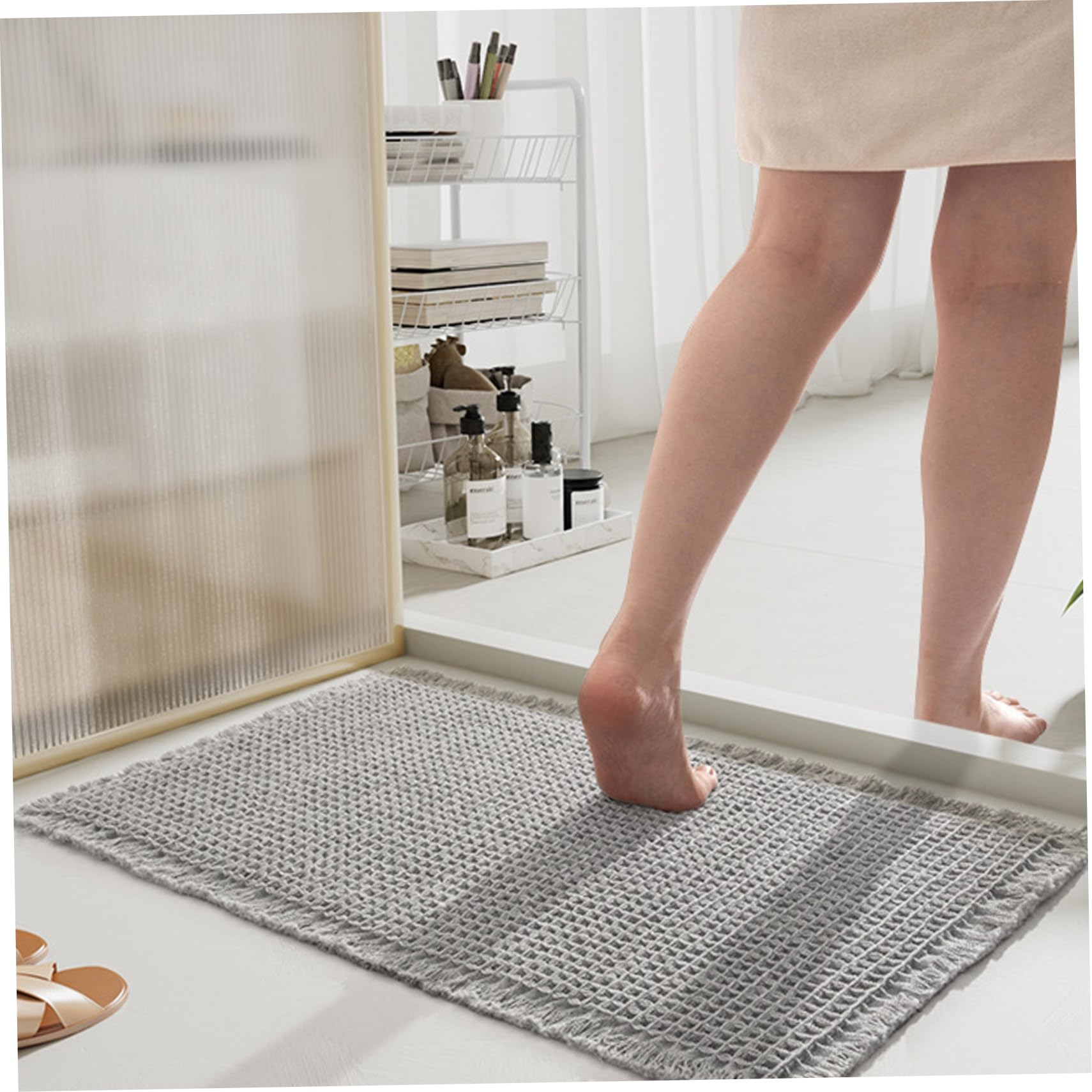 Tapis de bain gaufré anti-glisse et doux qui ne s'effiloche pas pour la baignoire