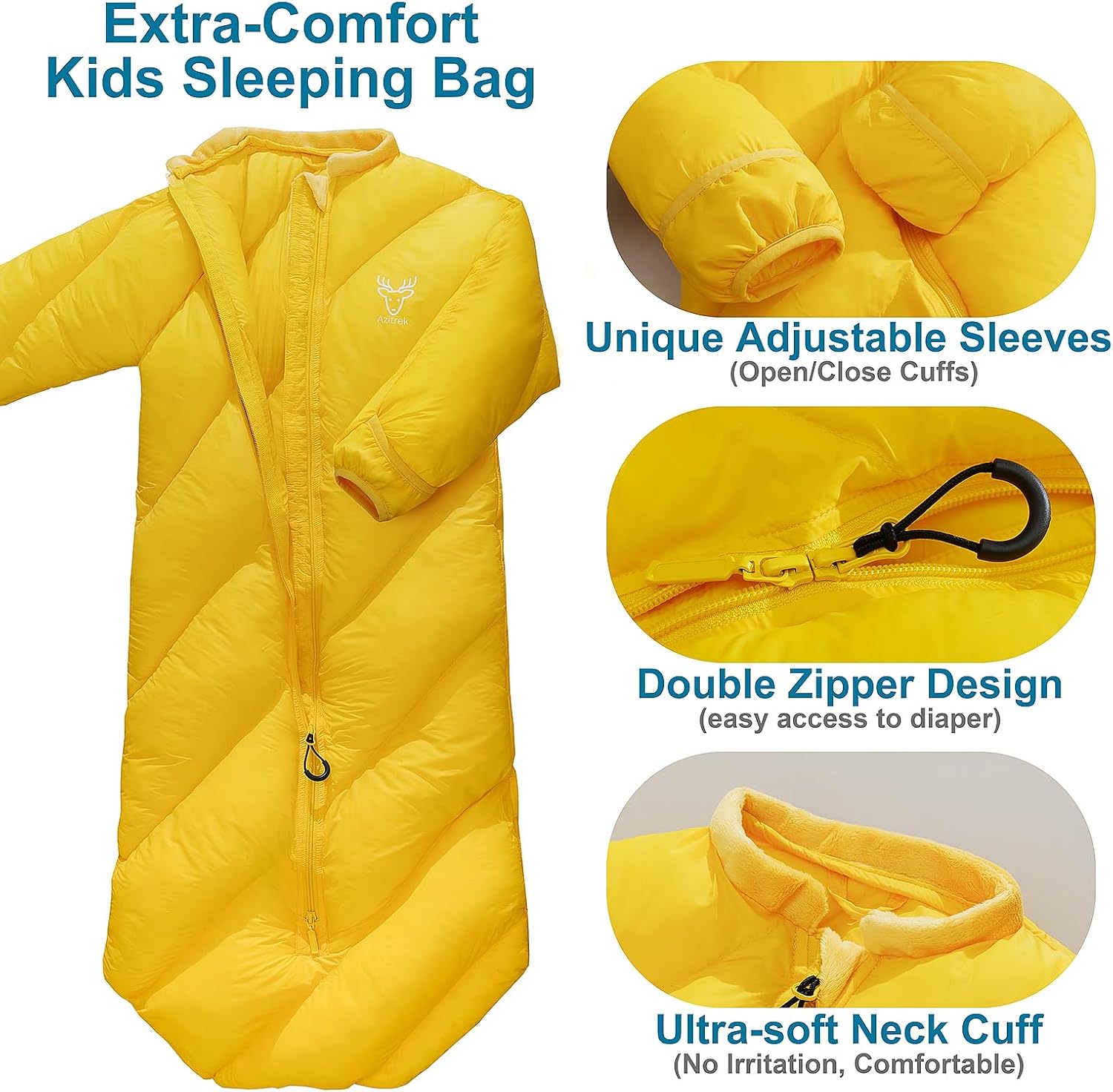 T40 Toddler Sleeping Bags Boys Girls |Ages 2-4| Puffy Kids Sleeping Bag Camping Sleepovers |up to 46 in| Lightweight Compact Comfort for Indoor Outdoor | Machine Washable (Yellow) - Image 5