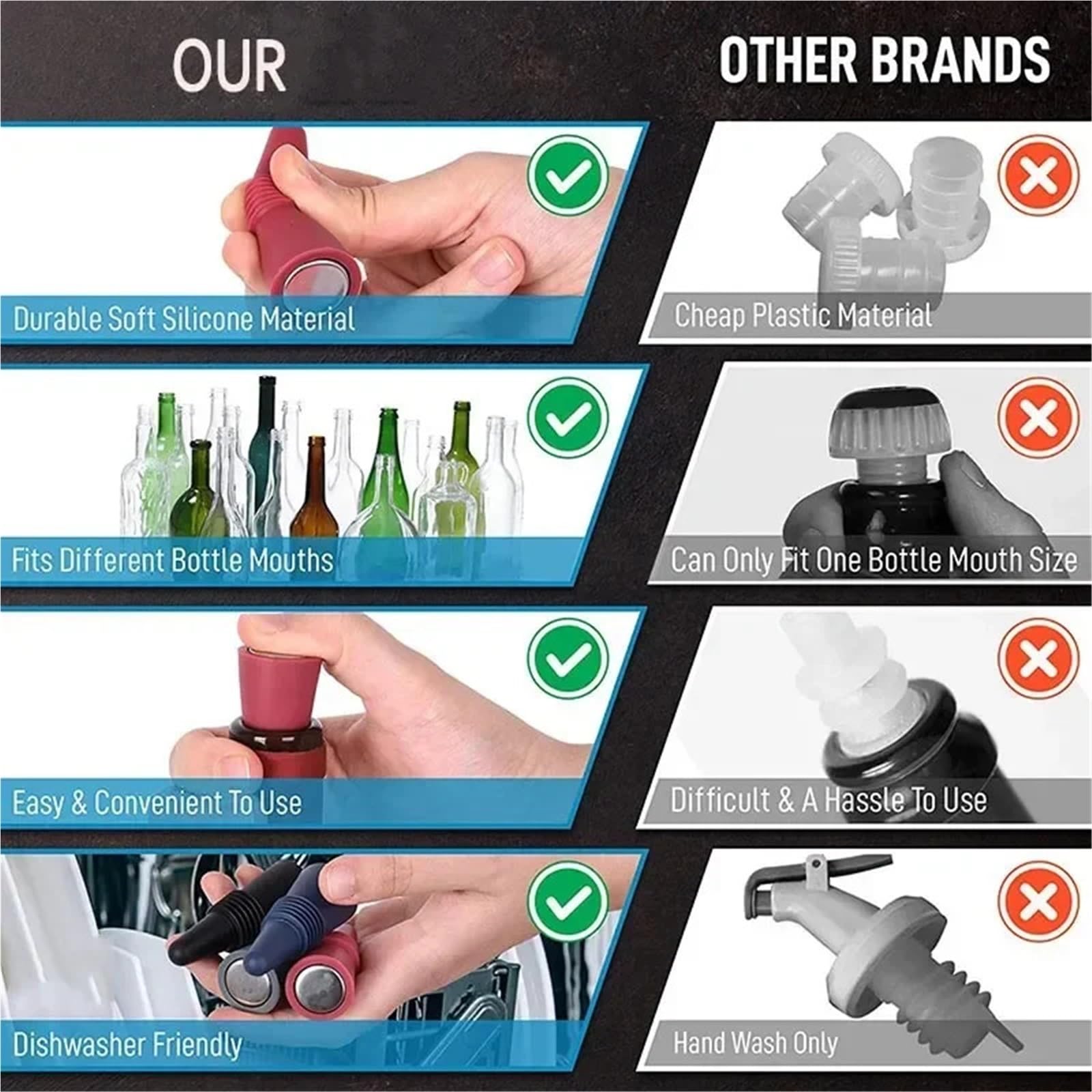 Weinflaschenverschluss-Set, Silikon, auslaufsicher, 70-teilig, Violett