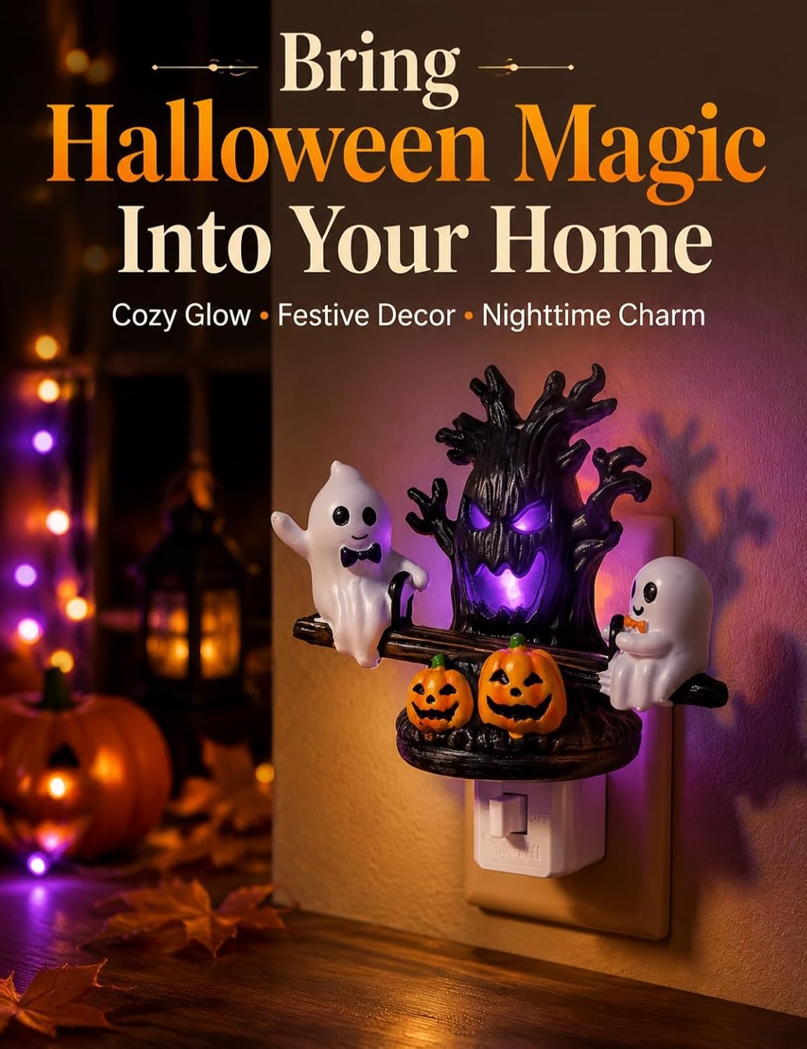 Halloween Spooky Tree Ghost Night Light LED Purple Glow Nightlight image 3