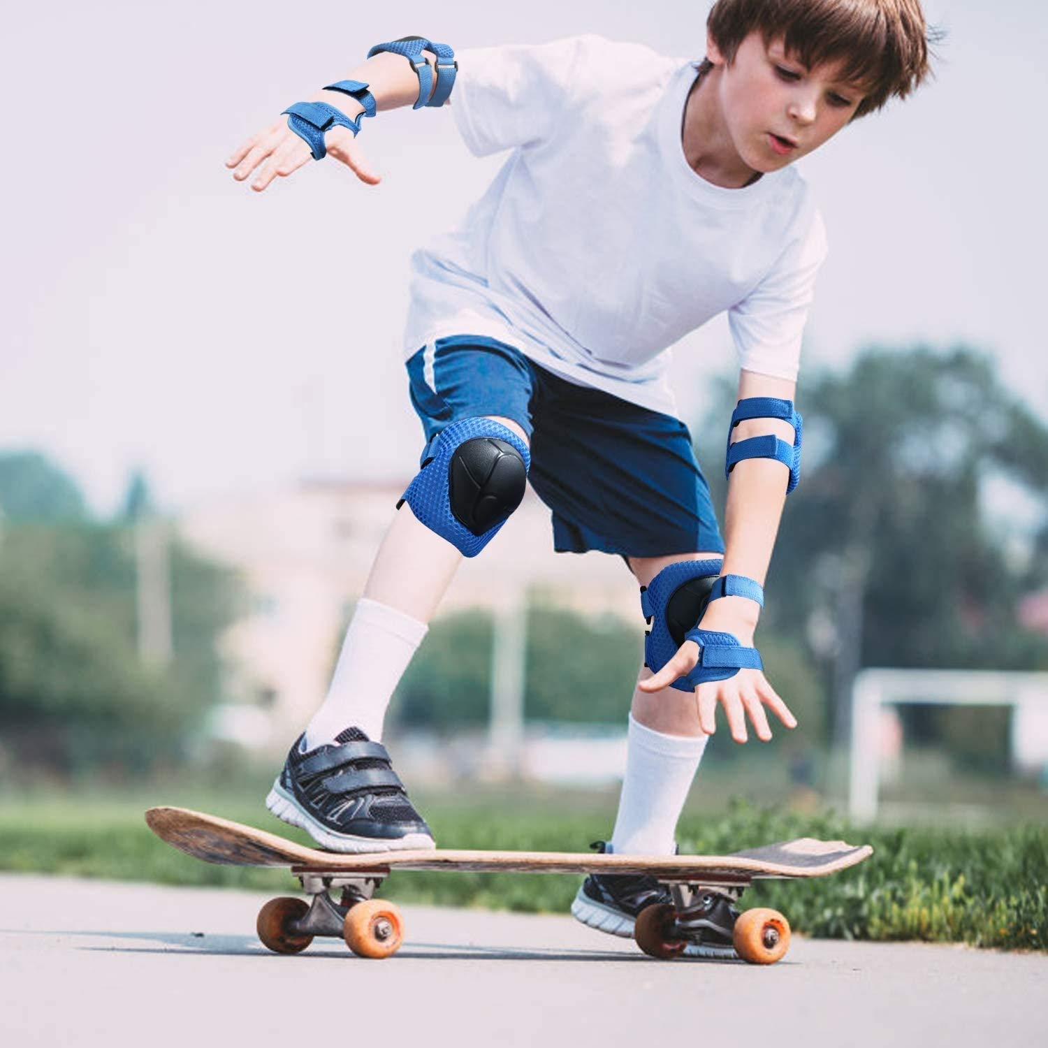 Sets de Protection Roller Enfant Adulte Genouillères Coudière Protège-Poignet Réglable Kit de Sport Protections pour Vélo Roller Patinage BMX Skateboard Trottinette 6 Pcs Sport Équipement