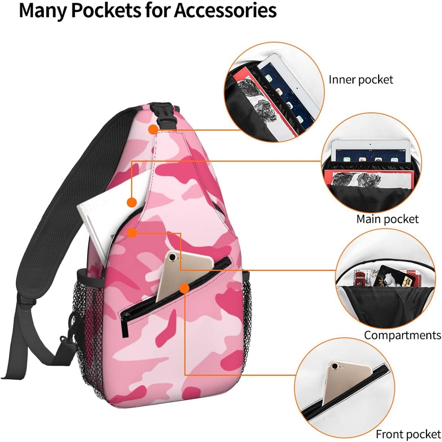 Famame Abstract Camouflage Pink Sling Backpack Chest Bag Crossbody Shoulder Bag Gym Cycling Travel Hiking Daypack For Men Women image 4