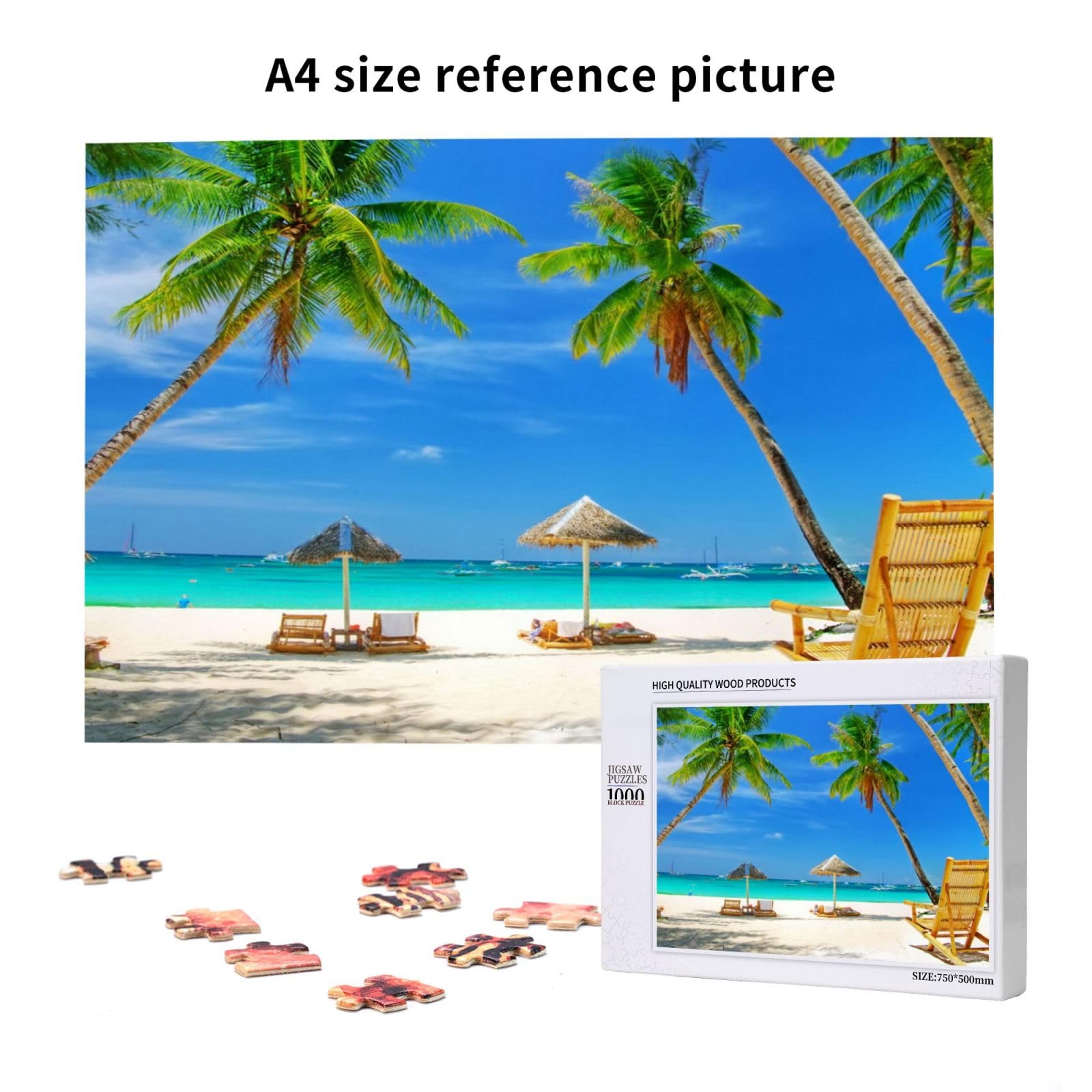 Gioco di puzzle per adulti, puzzle impegnativi, puzzle da 1000 pezzi, paesaggio marino con spiaggia
