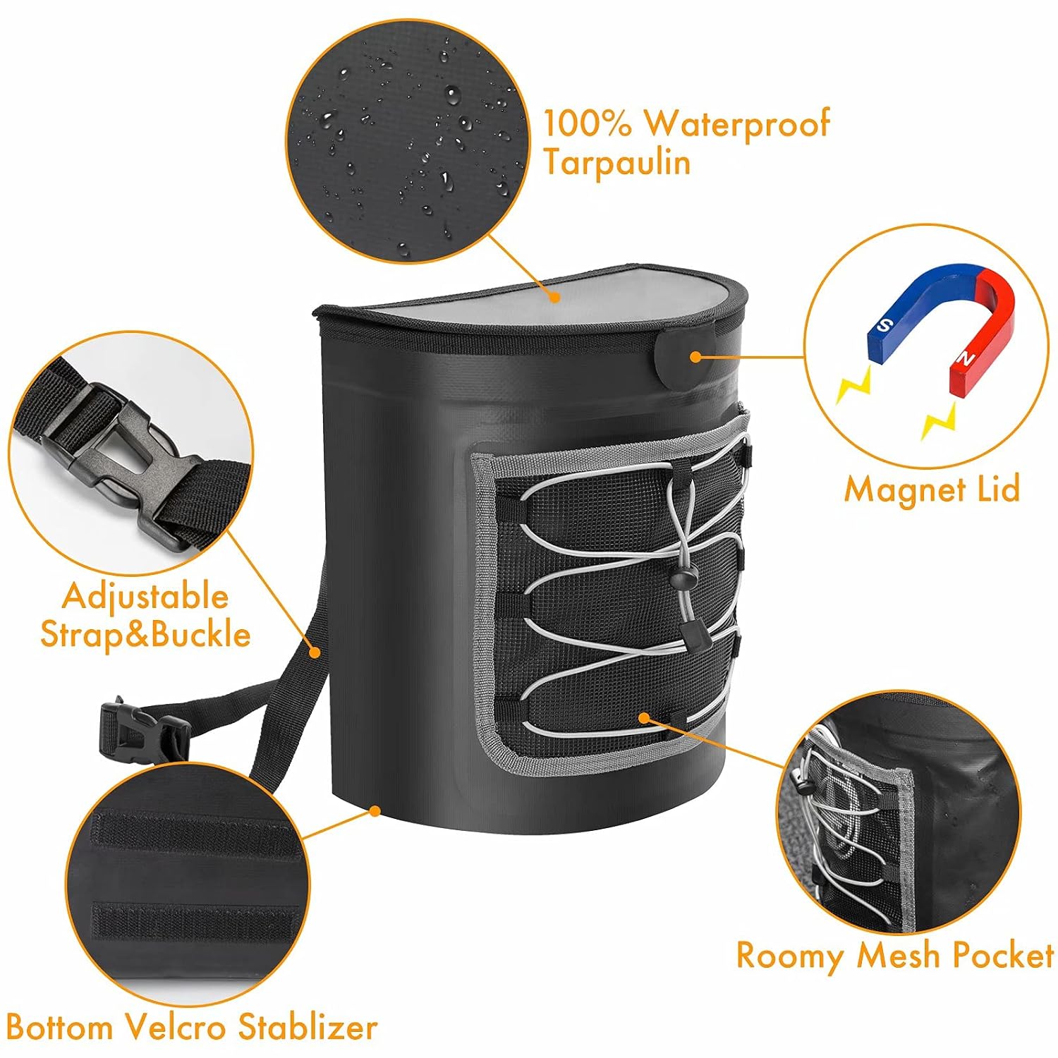 Marksign Hanging Car Trash Can Garbage Bag with Lid,100% Leak-Proof Waterproof Odor Proof Portable Automotive Garbage Cans Car Trash Bin Container