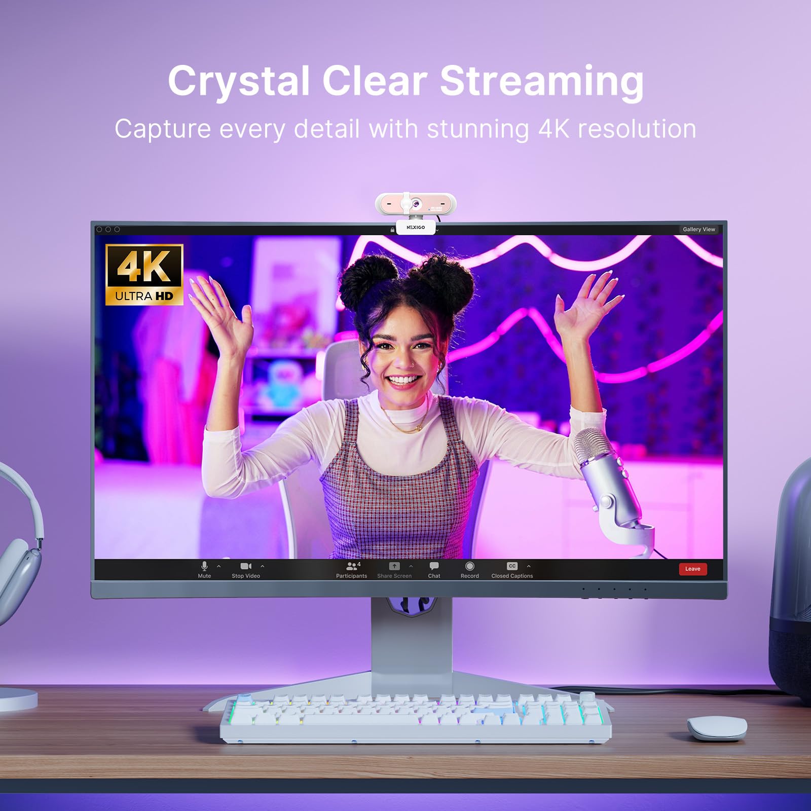 NexiGo N60 1080P Webcam with Microphone, Software Control & Privacy Cover, USB HD Computer Web Camera, Plug and Play, for Zoom/Skype/Teams, Conferencing and Video Calling: 4K Webcam with Cover