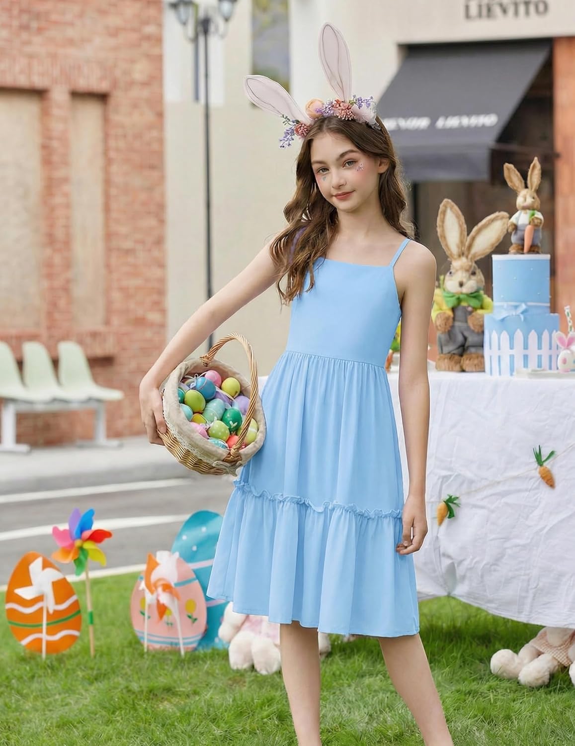 Arshiner Girls Tie Back Dress Spaghetti Strap Ruffle Hem Casual Summer Beach Sundress with Pockets - Image 2