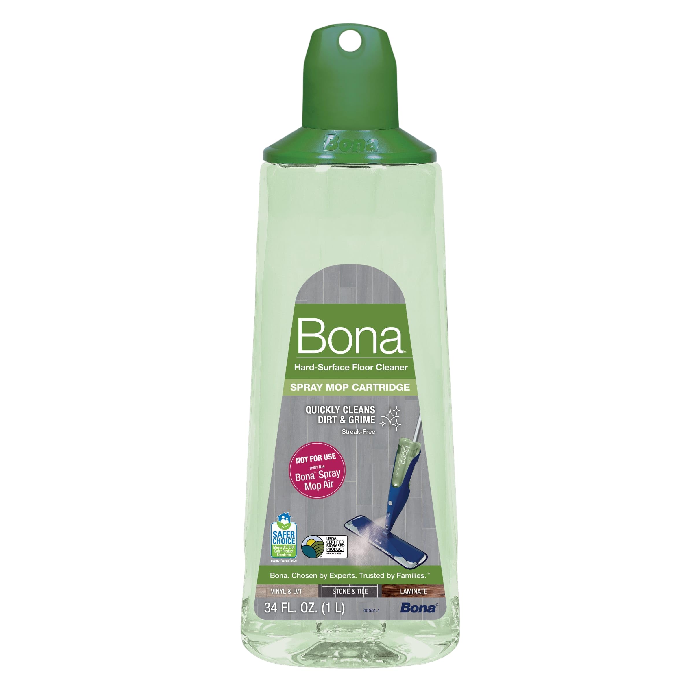 Bona Multi-Surface Hard Floor Cleaner Spray Mop Cartridge, 34 fl oz