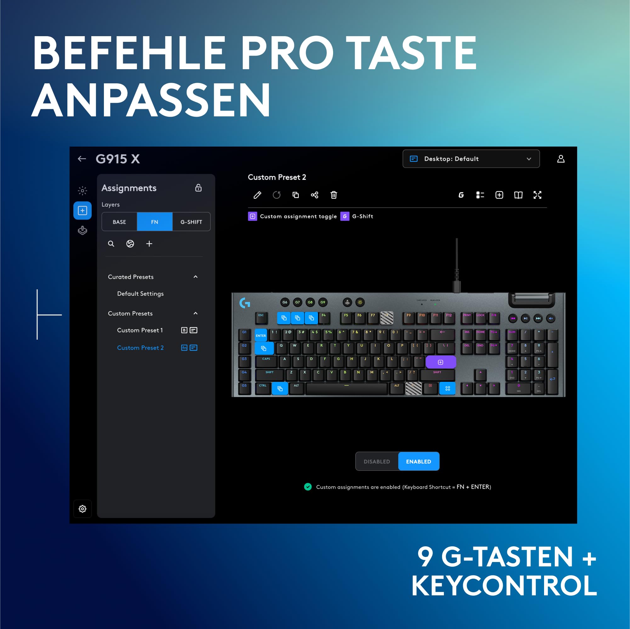 Logitech G G915 X - Kabelgebundene, Gaming-Tastatur mit Double-Shot-PBT-Tastenkappen, voll programmierbaren Tasten, braune taktile GL-Switches für PC/Mac, DEU QWERTZ-Layout - Schwarz