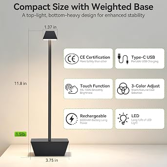 LEDレストランテーブルランプ 2個セット 充電式コードレス ダイニングテーブルランプ 5000mAh ポータブルバッテリー駆動ランプ タッチ調光機能付き パティオ/アウトドアキャンプ用