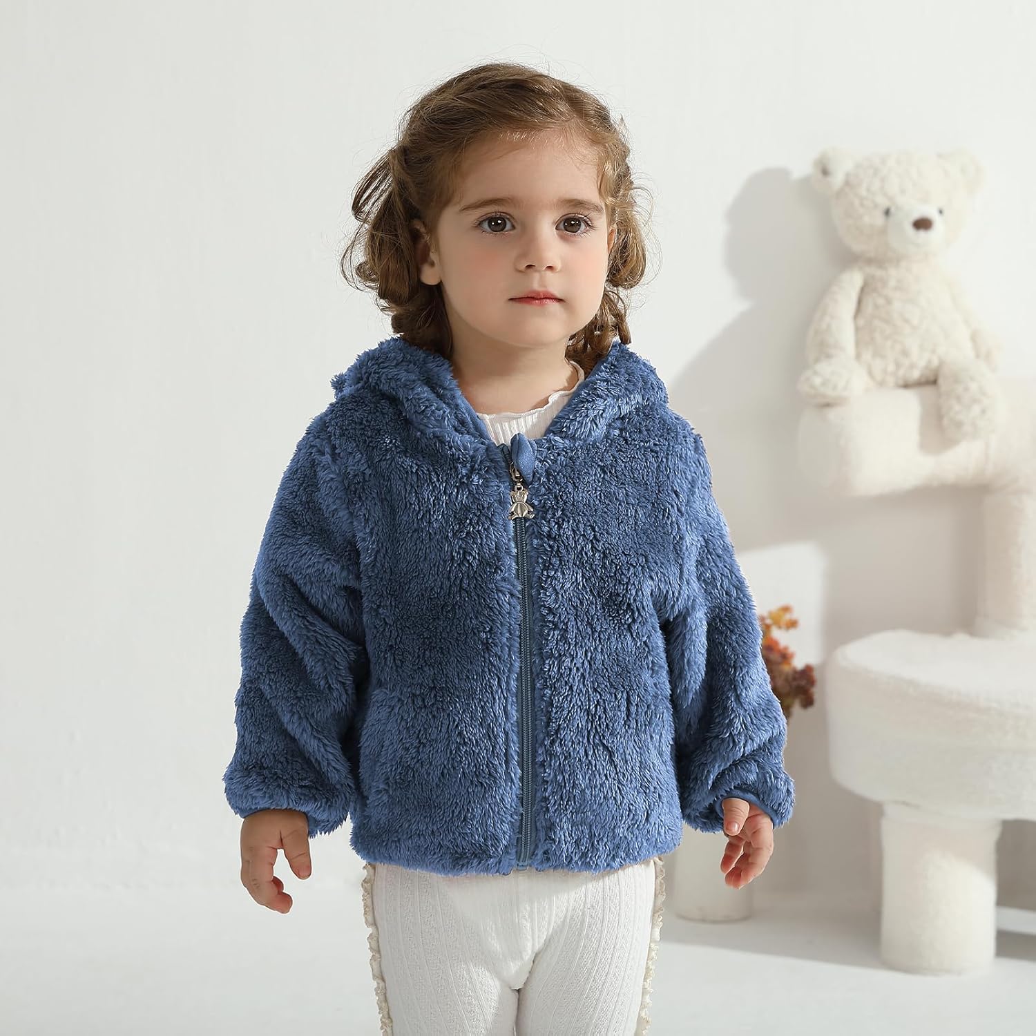 Baby Toddler Boys Girls Fleece Jacket with Hood Zip Up Cute Bear Coats for Infant Boys Girls Fuzzy Jacket with Ear 1-5T - Image 2