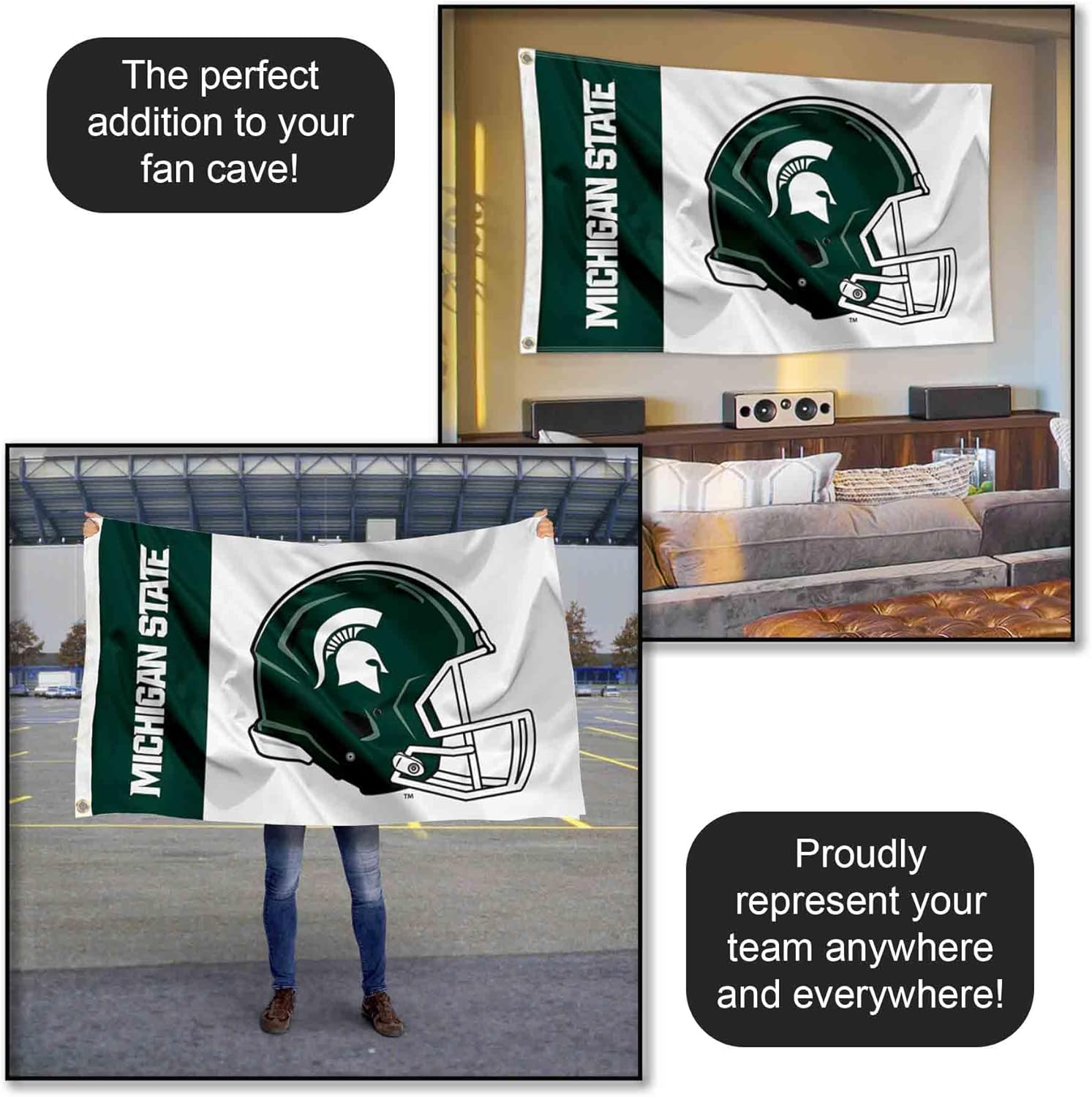 Michigan State Spartans Football Helmet Flag