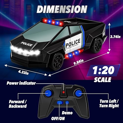 Miniatura 3 de Juguetes de coche a control remoto, camión RC con temática de policía 1:20 con luces LED intermitentes y espacio de carga, 2.4 GHz recargable de