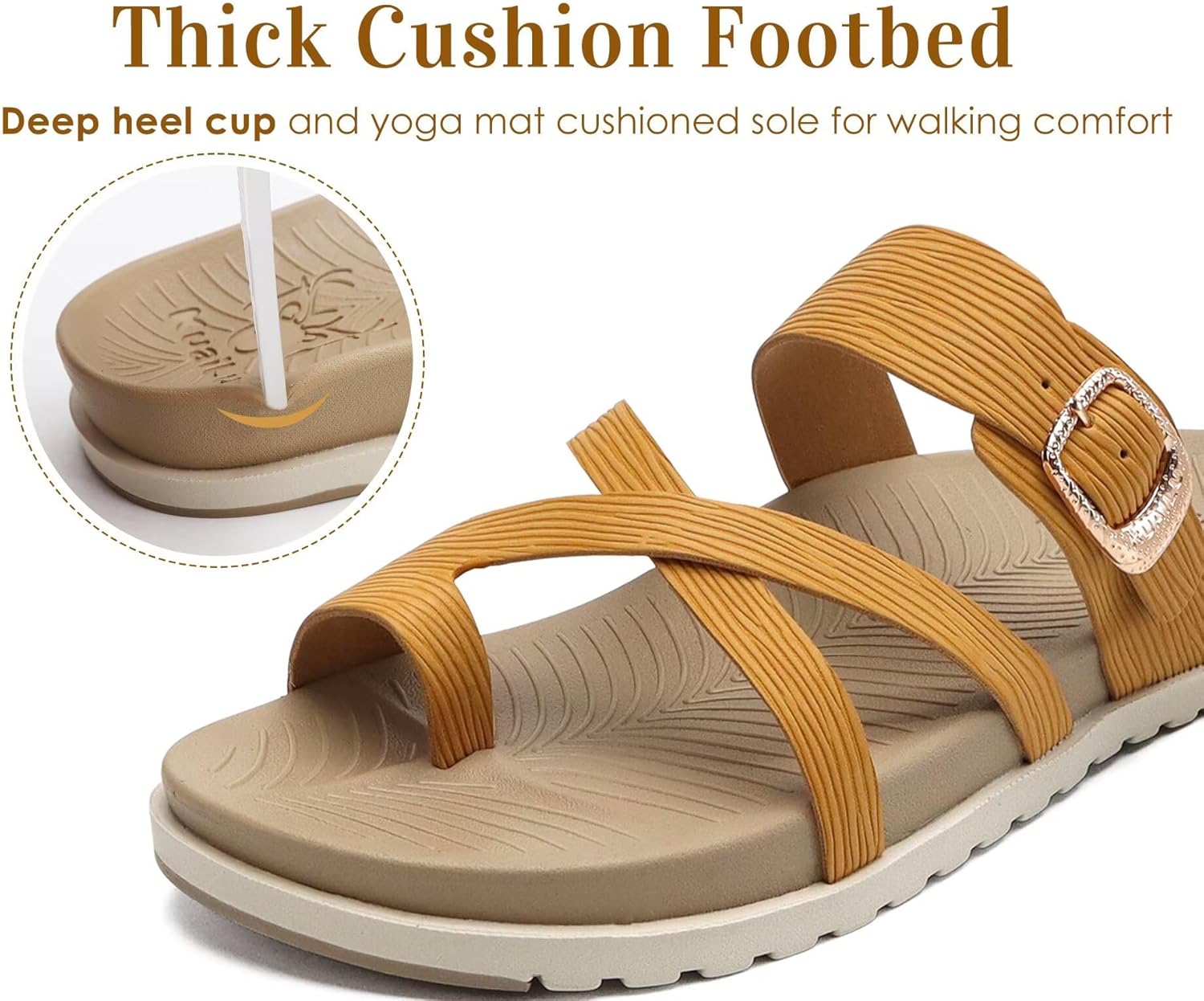 KuaiLu Womens Orthopedic Sandals With Comfortable Arch Support Cushion Yoga Mat Slides Fashion Summer Beach Flat Sandles Adjustable Open Toe Travel Outdoor Plantar Fasciitis Flip Flops Beige9 - Image 4