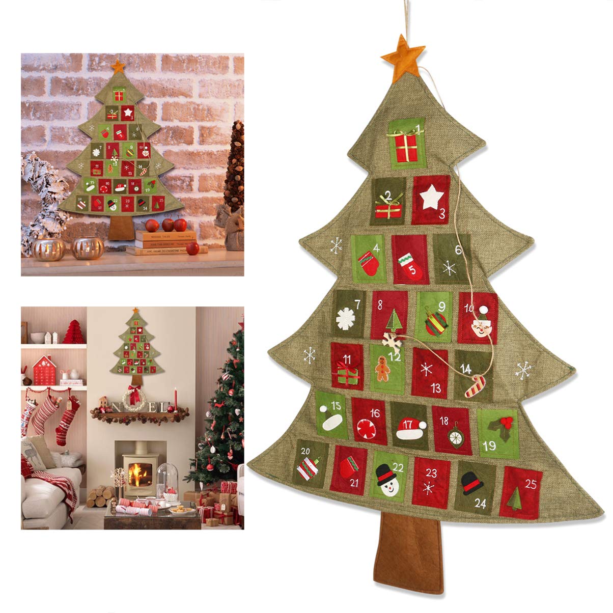 Felt Christmas Tree Advent Calendar with Pockets - Image 3