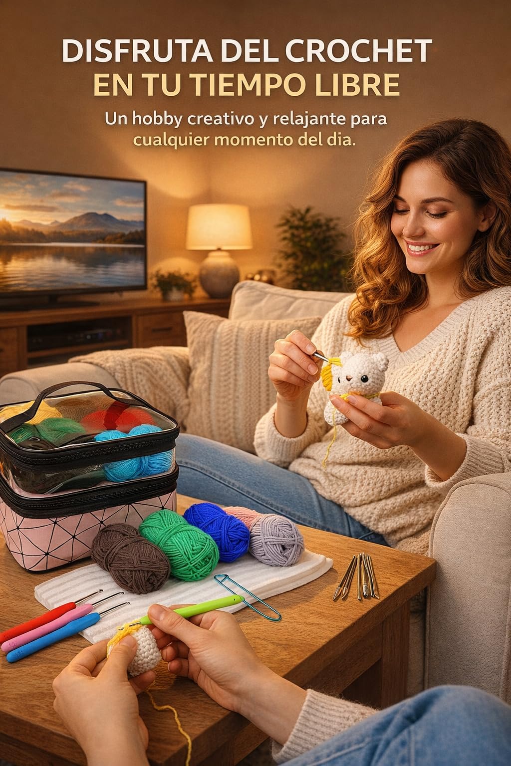 Ganchillos Crochet Kit Principiantes 105 Piezas- Manualidades Adultos Ganchillo Kit Crochet Principiantes Premium- Incluye 18 Ovillos de Lanas, Agujas Crochet, Marcadores, Hilo Crochet, Tijeras...
