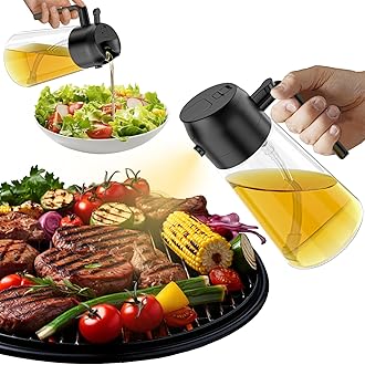 Oil Sprayer for Cooking,2 in 1 Olive Oil Dispenser Bottle for Kitchen,16oz/470ml Spray & Pour Oil Dispenser Bottle,Glass Olive Oil Spritzer,Food-grade Oil Mister for Air Fryer,Salad,Frying,BBQ (Black)