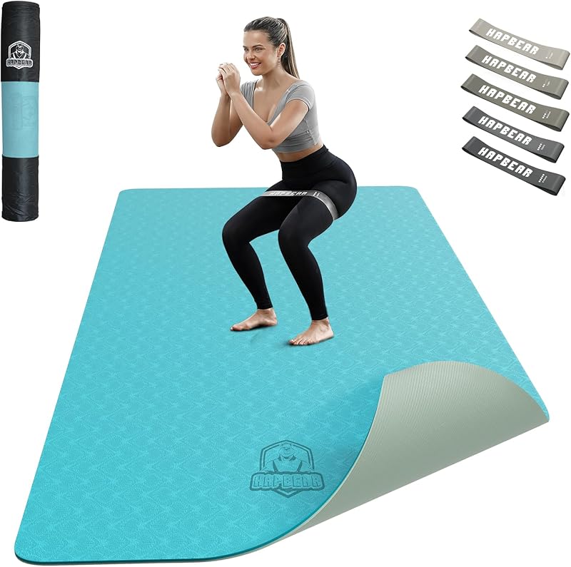 HAPBEAR Tapis de Yoga XXL - 183 cm x 91 cm x 6 mm d’Épaisseur, Tapis de Yoga Extra Large Antidérapant, Tapis de Gymnastique, Tapis de Sport, Tapis de Fitness, Tapis en TPE pour l’Entraînement